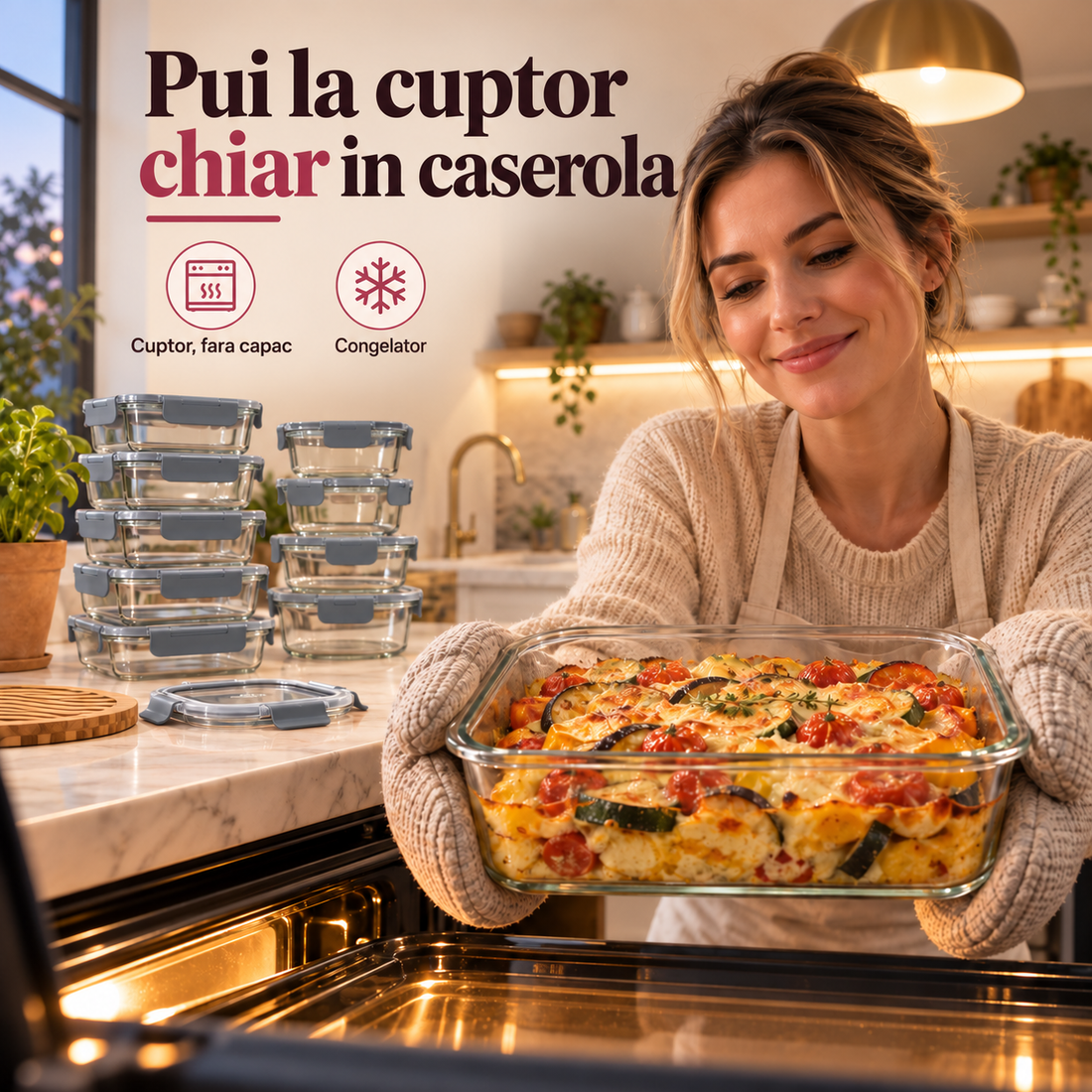 Set de 12 Caserole Elindor® din Sticla Borosilicata, Recipiente Ingrediente pentru Bucatarie, pentru Alimente Uscate, Recipient pentru Depozitare Zahar, Cafea, Paste, Cereale, Capac Etans, 320–1040 ml, Gri