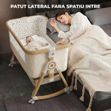 Patut Pliabil Bebelusi Elindor® 4 in 1, Copii 0-12 luni, Leagan Bebe, 6 Trepte de Inaltime Reglabila, Portabil, Plasa Laterala, Roti cu Sistem Blocare, Greutate Maxima 10 kg, Bej