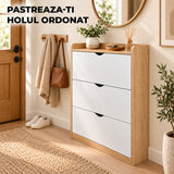 Dulap pentru Pantofi Elindor® Organizator Tip Pantofar cu 4 Niveluri, Fara Gauri, Suport pentru Papuci, Dulap Hol, Living, Dormitor, Economisire Spatiu, Depozitare Incaltaminte, 120 x 100 x 17 cm, Alb / Bej