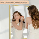 Oglinda Decorativa Elindor®  122 x 75 cm Rama  Aurie ,Agatare pe Perete sau Sprijinita, Dreptunghiulara, Moderna si Eleganta, Reflexie HD, Sticla fara Distorsiuni, Ideala pentru Dormitor, Living, Birou, Dressing, Hol, Baie