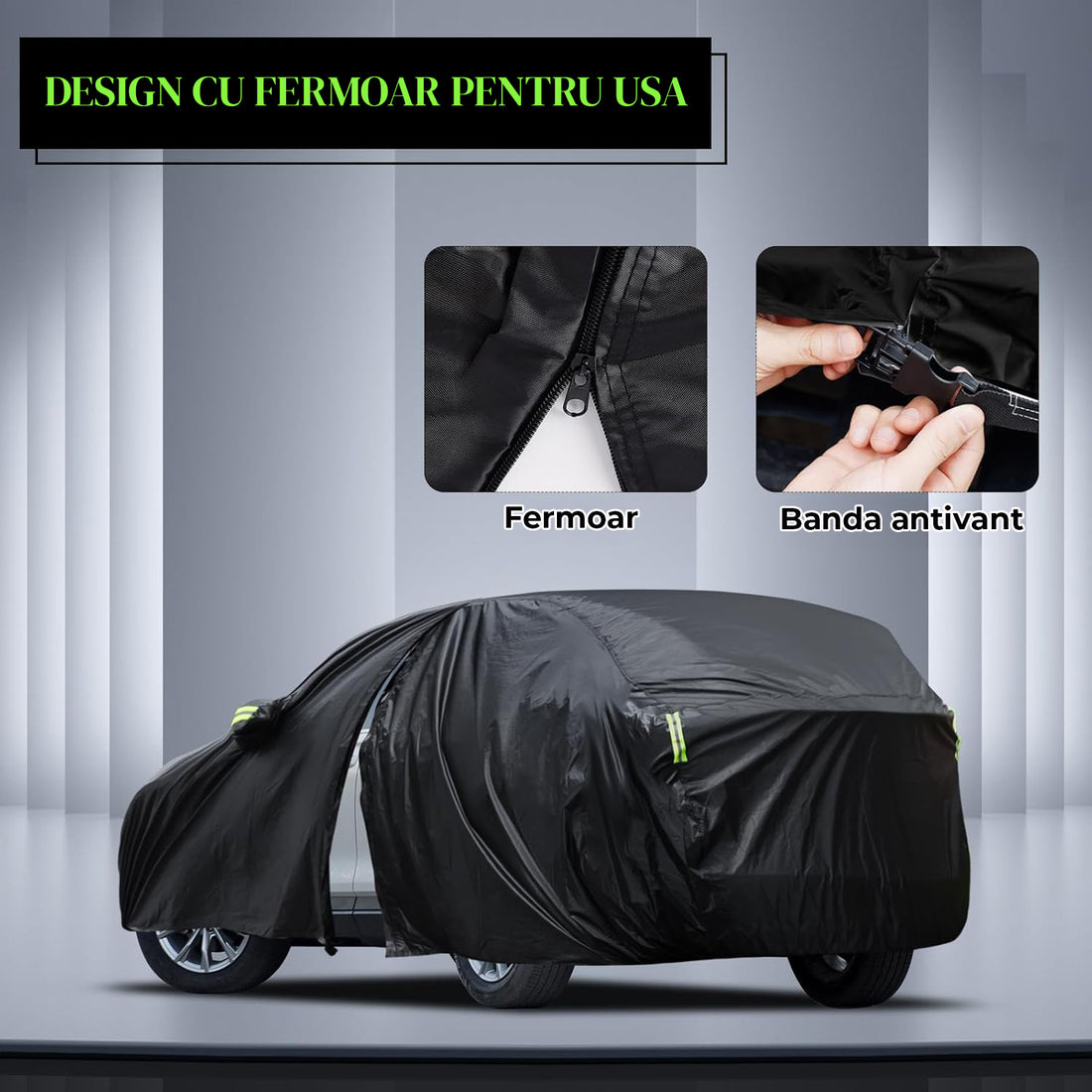 Prelata Auto Premium Elindor® Impermeabila, Protectie UV, Antisoare, Praf, Ploaie si Zapada, Toate Anotimpurile, Husa Exterior, Huse Protectie Completa, Universala, Accesorii Masina, Marime Break XXL, 510 × 200 × 144 cm, Negru
