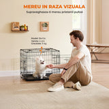 Cusca pentru Animale Elindor® Pliabila, Potrivita pentru Caini de Talie Mica, Medie de pana la 5 Kg, Utilizare in Interior si Exterior sau Calatorii, cu 2 Usi, Baza din Plastic Detasabila, 2 Manere pentru Transport, Marime S, 47 × 31 × 37.5 cm, Negru