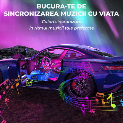 Kit Lumini Ambientale Auto Elindor® Banda LED RGB, Control Wireless cu Telecomanda, 4 Bare cu Leduri cu Sincronizare Muzica, Timer, USB, Lumini Personalizabile, Accesorii Masina Interior 12V