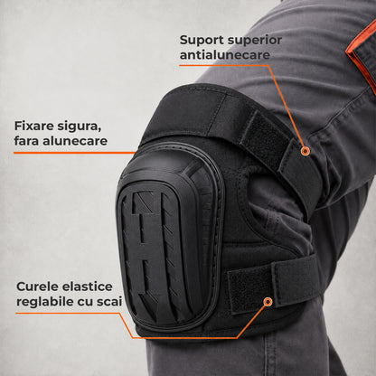 Genunchiere Profesionale Elindor® cu Gel si Spuma, Capac Antiderapant, Curele Velcro Ajustabile, Carcasa Rezistenta PVC, Confort Ergonomic, pentru Constructii, Gradinarit si Montaj Pardoseli, Set 2 Bucati, 22 x 18 x 31.5 cm, Negru