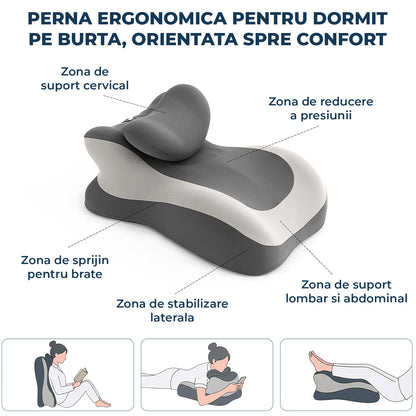 Perna Ergonomica Elindor®, Perna Wedge pentru Circulatie si Recuperare, Suport pentru Genunchi, Picioare si Trunchi, cu Spuma cu Memorie, Husa Textila, 55 × 39 × 30 cm, Gri