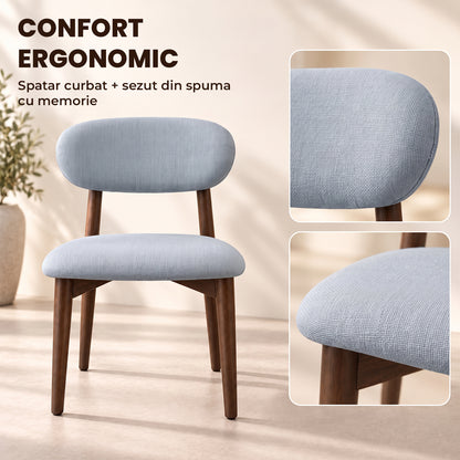 Set 2 Scaune Elindor® Ergonomice, Design Contemporan, Scaun cu Spatar si fara Manere, din Bumbac si In cu Picioare Maro Inchis, Potrivite pentru Living, Bucatarie, Birou, Dormitor, Gri Albastrui