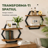 Set 2 Rafturi Elindor®, Raft Suspendat de Depozitare, Mobila Bucatarie, Dormitor, Baie sau Birou, Etajera Practica cu Design Aerisit, Usor de Asamblat, Perfecta pentru Organizare Carti, Condimente, Polita Produse Diverse, 80 x 39 x 18.5 cm, Maro / Negru