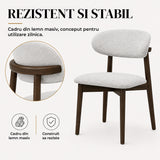 Set 2 Scaune Elindor® Ergonomice, Design Contemporan, Scaun cu Spatar si fara Manere, din Bumbac si In cu Picioare Maro Inchis, Potrivite pentru Living, Bucatarie, Birou, Dormitor, Alb / Gri
