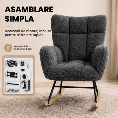 Fotoliu Balansoar Elindor® cu Spatar, Ergonomic, Cadru Solid din Otel, Ideal pentru Living, Dormitor, Camera Copilului, 68 x 88 x 93 cm, Gri Inchis