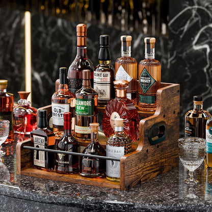 Raft Expunere Sticle Elindor®, Suport Bauturi 3 Niveluri pentru Bar sau Bucatarie, din Lemn, Design Vintage, pentru Vin, Whiskey, Rom, 40 × 30 × 23.8 cm, Maro