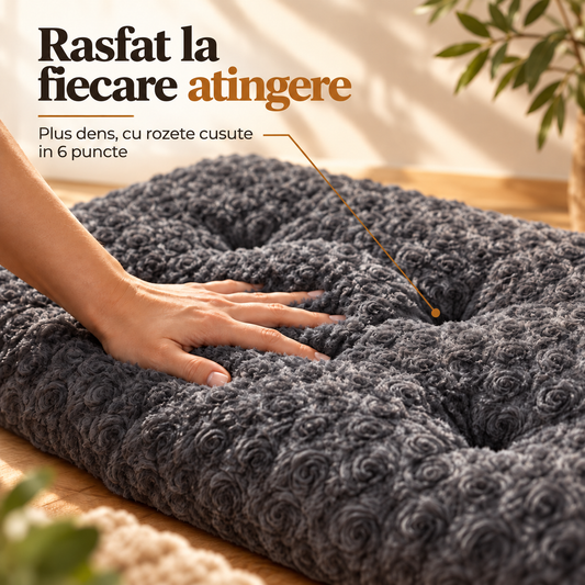 Pat Confortabil pentru Caini Elindor® Dreptunghiular, Culcus Moale Antiderapant, Potrivit pentru Caine de Talie Medie, Ideal in Orice Anotimp, in Casa, 90 x 60 x 6 cm, Gri