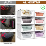 Set 8 Organizatoare Dulap Elindor®, Cutii Depozitare Stivuibile si Pliabile, Organizator pentru Dormitor, Cutie Organizare, Cos Multifunctional, Separator Haine, Paturi, Perne, Pilote, Jucarii, 42.5 × 33.3 × 8.5 cm, Alb