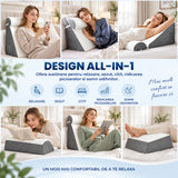 Perna Ergonomica Elindor®, Perna Wedge pentru Circulatie si Recuperare, Suport pentru Genunchi, Picioare si Trunchi, cu Spuma cu Memorie, Husa Textila, 50 x 50 x 26 cm, Gri / Alb