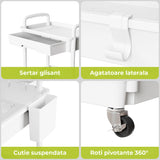 Carucior Organizator 3 Niveluri Elindor®, cu 1 Sertar si Roti 360°, Organizator Bucatarie, Multifunctional, Raft Mobil Organizare Baie, Camara, Birou, Bar, 38 x 27 x 74 cm, Alb