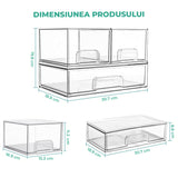 Set 3 Cutii Organizatoare Elindor® din Plastic, Cutie Depozitare si Organizare cu Sertare Glisante, pentru Accesorii, Parfumuri, Organizator pentru Sertar, Dulap, Frigider, Multifunctional pentru Bucatarie, Baie, Dormitor, Camara, Bar, Birou, Transparent