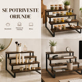 Raft Elindor® pe 4 Nivele, Rafturi Suprapus pentru Bucatarie, Organizator Ideal ca Etajera Depozitare in Camara sau Birou, Perfect pentru Condimente, Vesela, Farfurii, Stabil si Compact, Polita pentru Obiecte, 34.5 x 21 x 43.2 cm, Maro Rustic