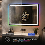 Oglinda de Perete Elindor® Antiaburire, Dreptunghiulara, Montare pe Orizontala, fara Rama, Ideala pentru Baie, Iluminare Led RGB, Buton ON/OFF Luminat si Noaptea, Rezistenta la Umiditate IP44, 100 x 60 cm