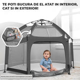 Tarc de Joaca pentru Bebelusi si Copii Elindor® Tip Cort, Spatiul Sigur de Joaca, Plasa de Protectie UV, Include Usa cu Fermoar, Materiale Eco-Friendly și Non-Toxice, Varsta 1-3 ani, 150 x 122 cm, Gri