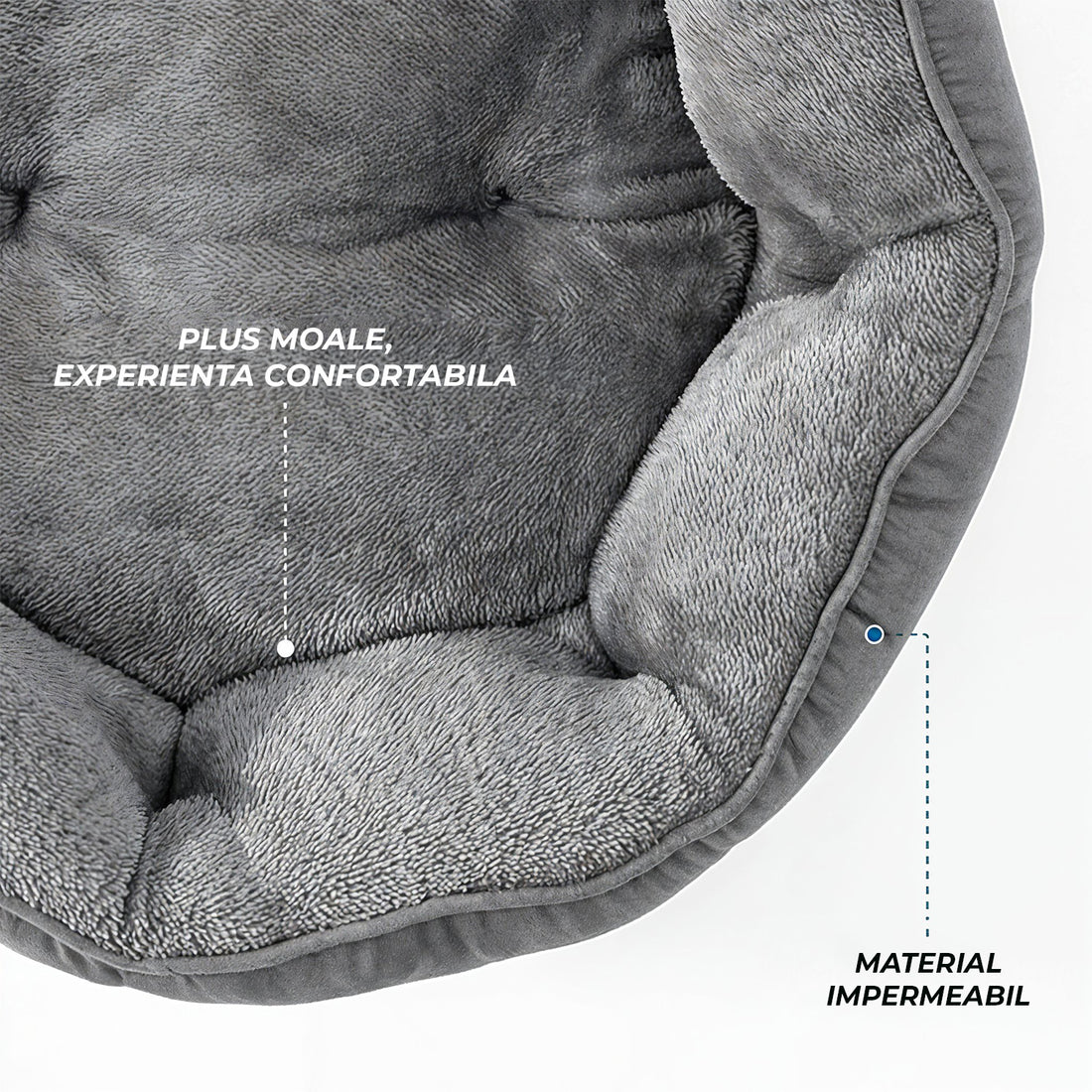 Pat Confortabil pentru Caini si Pisici Elindor® Rotund, Culcus Moale Antiderapant, Potrivit pentru Caine si Pisica de Talie Medie, Ideal in Orice Anotimp, in Casa, Marimea L, 76x60x20 cm, Gri