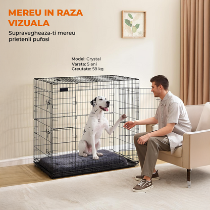 Cusca pentru Animale Elindor® Pliabila, Potrivita pentru Caini de Talie Medie si Mare de 19 Kg, Utilizare in Interior si Exterior sau Calatorii, cu 2 Usi, Baza din Plastic Detasabila, 2 Manere pentru Transport, Marime XL, 91×56.5×64.5 cm,