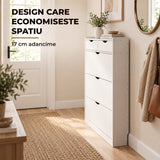 Dulap pentru Pantofi Elindor® Organizator Tip Pantofar cu 4 Niveluri, Fara Gauri, Suport pentru Papuci, Dulap Hol, Living, Dormitor, Economisire Spatiu, Depozitare Incaltaminte, 130 x 80 x 17 cm, Alb