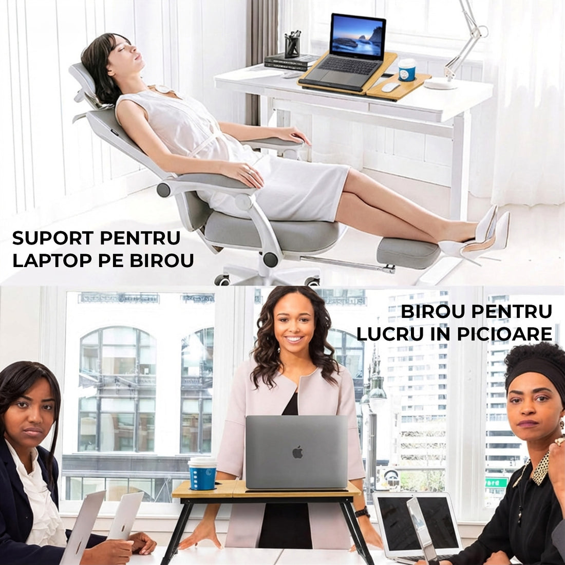 Masa Pliabila pentru Laptop Elindor® Suport Inaltime Reglabila 5 Trepte, Unghi Ajustabil, Antiderapanta, Usor de Depozitat, Birou Portabil cu Suport pentru Pahar si Mouse, Utilizare in Orice Loc, Ideala la Munca sau Mic Dejun la Pat, Bej