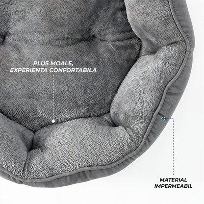 Pat Confortabil pentru Caini si Pisici Elindor® Rotund, Culcus Moale Antiderapant, Potrivit pentru Caine si Pisica de Talie Mica si Medie, Ideal in Orice Anotimp, in Casa, Marimea M, 65x55x20 cm, Gri