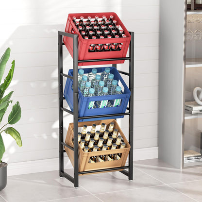 Suport Navete Bauturi Elindor®, 3 Niveluri, Cadru Metalic Rezistent, greutate Maxima Suportata 150 kg, Picioare reglabile, 47.5 × 31.5 × 115.5 cm, Negru