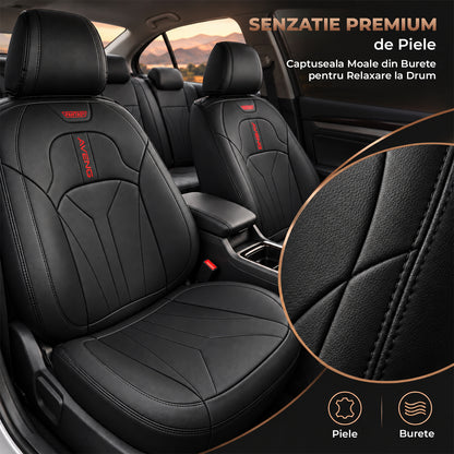 Set 5 Huse Scaune de Masina Elindor®, Huse Auto Piele, Impermeabile, Universale, Protectie Scaun Fata si Spate, Montaj Rapid, Accesorii Masina Interior, Negru