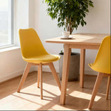 Set 4 Scaune Bucatarie Elindor® din Piele Ecologica, Picioare din Lemn, Scaun Confortabil, Perna Sezut, Elegant, pentru Bucatarie, Dormitor, Living, 50 x 45 x 81 cm, Galben