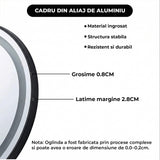 Oglinda de Perete Elindor® Rotunda, Antiaburire, cu Rama Neagra, Ideala pentru Baie, Iluminare Led, 3 Culori Lumina, Dimabila, Buton ON/OFF Luminat si Noaptea, Rezistenta la Umiditate IP44, 60 x 60 cm