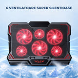 Cooler Laptop Gaming RGB Elindor® Suport cu Unghi Reglabil, Dimensiuni Compatabile 12-17.3 Inch, 6 Ventilatoare Puternice si Silentioase 26dB, Viteza Ajustabila, 2 Porturi USB, pentru Birou, Calatorii, 41.7 × 30 × 3 cm, Negru