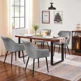 Set 2 Scaune Elindor® Ergonomice, Design Contemporan, Scaun cu Spatar si cu Manere, din Catifea cu Picioare Metalice Negre, Potrivite pentru Living, Bucatarie, Birou, Dormitor, 90x60x45 cm, Gri