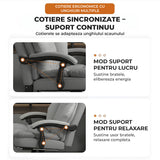 Scaun de Birou Elindor® Ergonomic, Design Contemporan, Scaun cu Spatar si Manere, din Piele PU cu Suport pentru Picioare si Roti, Latime Sezut 58 cm, Inaltime intre 110-118 cm, Gri