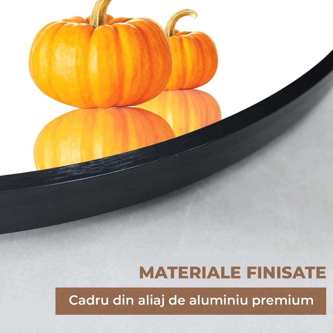 Oglinda Rotunda Elindor®, Diametru 60 cm, Rama din Aluminiu, Stil Modern, Baie, Hol, Negru