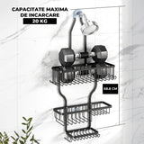 Suport Săpun și Etajere Duș Elindor®, Lipire Adeziv, 10 Cărlinge, Capacitate 20kg, Negru