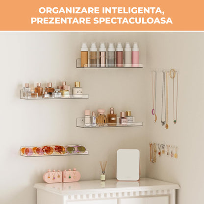 Set 4 Rafturi Elindor® Raft Suspendat de Depozitare, Mobila Bucatarie, Dormitor, Baie sau Birou, Etajera Practica cu Design Aerisit, Usor de Asamblat, Perfecta pentru Organizare Carti, Condimente, Decoratiuni, Polita Produse Diverse, 38 x 10 x 1.5 x 5 cm,