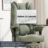 Scaun de Birou Elindor® Ergonomic, Design Contemporan, Scaun cu Spatar si Manere, din Piele PU cu Suport pentru Picioare si Roti, Latime Sezut 58 cm, Inaltime intre 48-56 cm, Verde