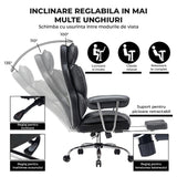 Scaun de Birou Elindor® Ergonomic, Design Contemporan, Scaun cu Spatar si Manere, din Piele PU cu Suport pentru Picioare si Lombar, cu Roti, 52 x 60 x 127 cm, Negru
