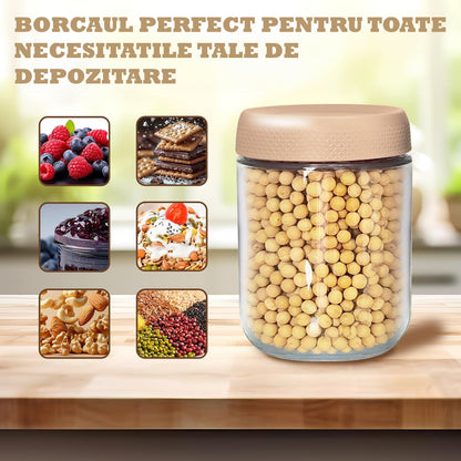 Set 6 Recipiente Sticlă Elindor® pentru Depozitare Alimente Tip Borcan - 475ml