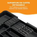 Organizator Extensibil Elindor® pentru Tacamuri si Ustensile de Bucatarie, 9 Compartimente, Sertar Extensibil 36.8-48.3 cm si 33.5 – 55.9 cm, Suport Ajustabil pentru Cutite, Linguri, Furculite, Negru