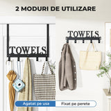 Suport Prosop Elindor® Polita cu Sistem de Agatare sau Prindere pe Perete, cu 5 Carlige, pentru Dus, Organizare in Bucatarie sau Organizator Baie, Accesorii, 38 x 26.3 x 4.5 cm, Negru