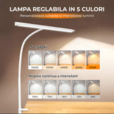 Lampa de Birou Elindor® Ultra-Wide, Alba cu LED, Nivel de Luminozitate Reglabil de la 2700K pana la 6500K, Veioza cu Clema Metalica si Brat Reglabil, Protectie pentru Ochi, Inaltime Totala 66 cm, Latime 40 cm