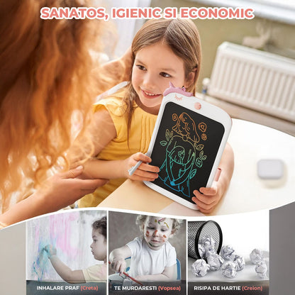 Tableta LCD Desen Elindor® 10 Inch, Jucarie Educativa Pentru Copii, Portabila, Alb