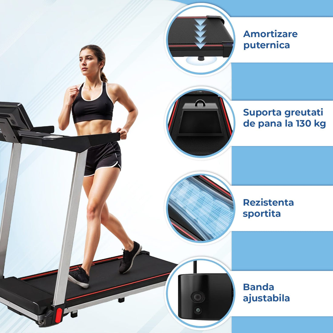 Banda de Alergare Elindor®, Compacta, Pliabila, Viteza Maxima 12km/h, Negru