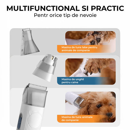 Trimmer și Aspirator Elindor® pentru Blana Animalelor, Alb/Albastru