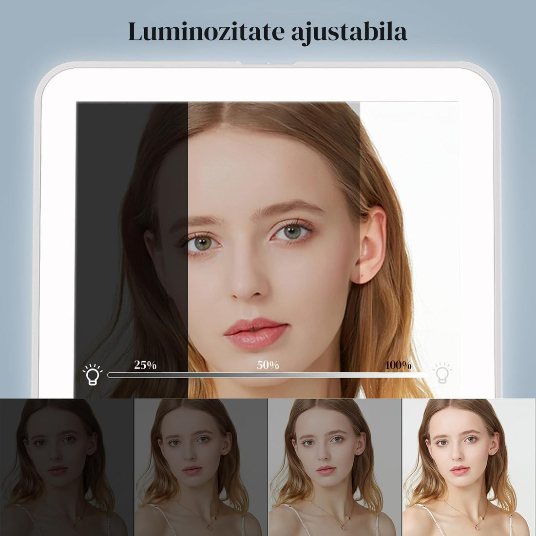 Oglinda Cosmetica Elindor® cu 72 LED-uri, Reglaj Tactil si Iluminare in 3 Culori pentru Machiaj, Incarcare USB, Alb