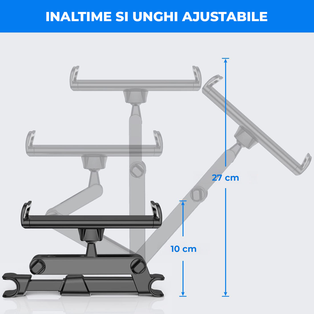 Suport Auto Tableta si Telefon Premium Elindor® pentru Tetiera Scaun, Universal, Compatibil 4.7-13 inch,  iPad, Switch, Sumsung Tab, Smartphone, Ajustabil 360°, Flexibil, Pliabil, Ideal pentru Copii sau Adulti, Orizontal, Accesorii Masina, Negru