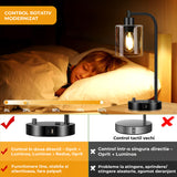 Veioza de Noptiera Elindor® cu Intrerupator Rotativ de Reglare a Intensitatii, Lampa cu Baza Metalica si Abajur din Sticla, Lampa pentru Camera de Zi, pentru Dormitor, Sufragerie, Birou, 2 Porturi USB, Antialunecare, 20 x 15 x 41 cm, Negru