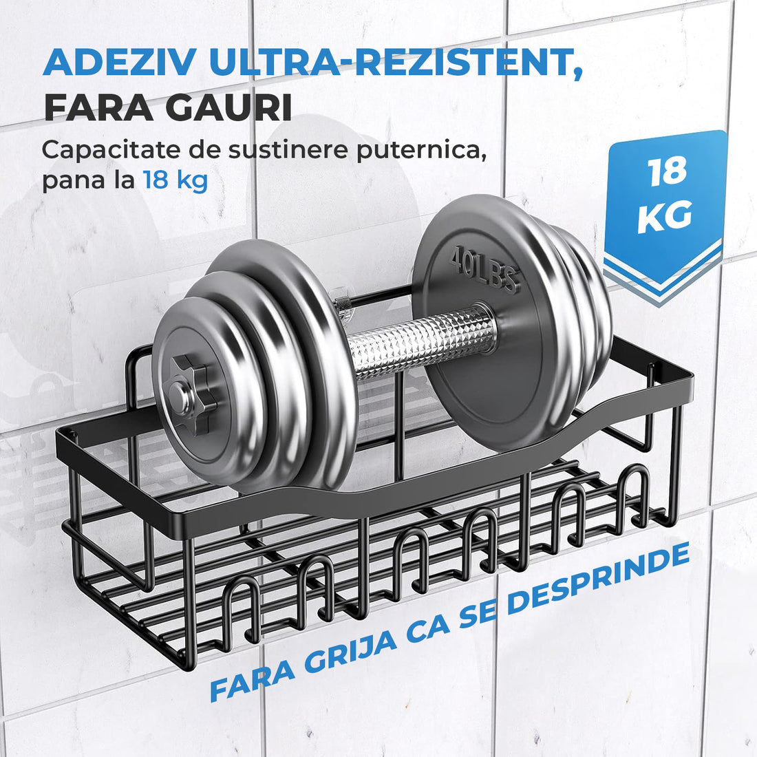 Set 5 Rafturi de Dus Elindor® Polita cu Adeziv, Etajera de Baie pentru Colt, Raft cu Carlige, din Otel Carbon, Suport Prosop si Sapun, Organizator Baie sau Etajere Depozitare in Bucatarie, Accesorii, 14 × 32.3 × 10.5 cm, Negru